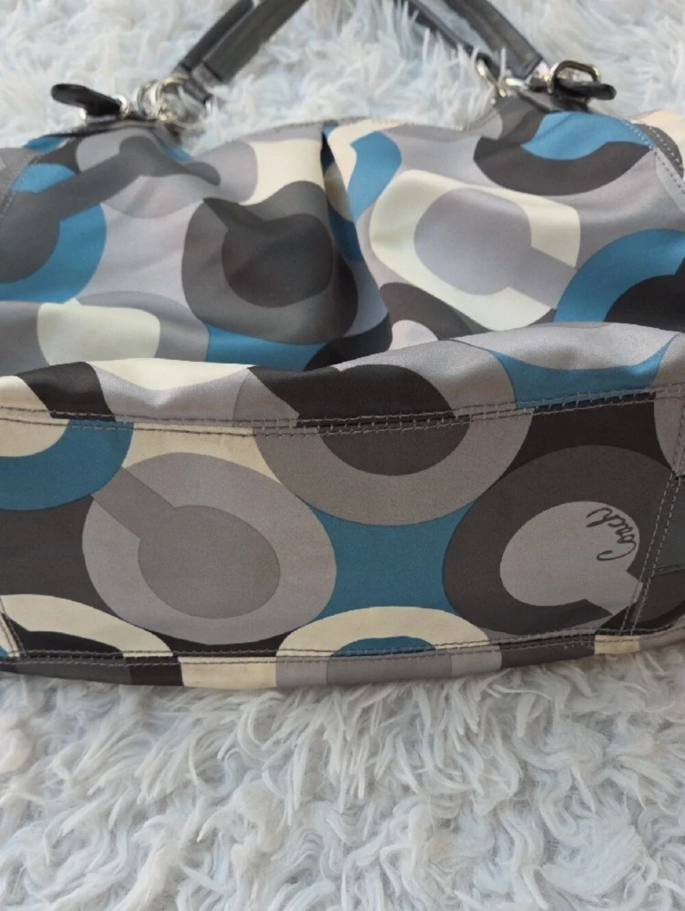 Coach Gray, Blue & Cream Geometric Hobo Bag New Condition
